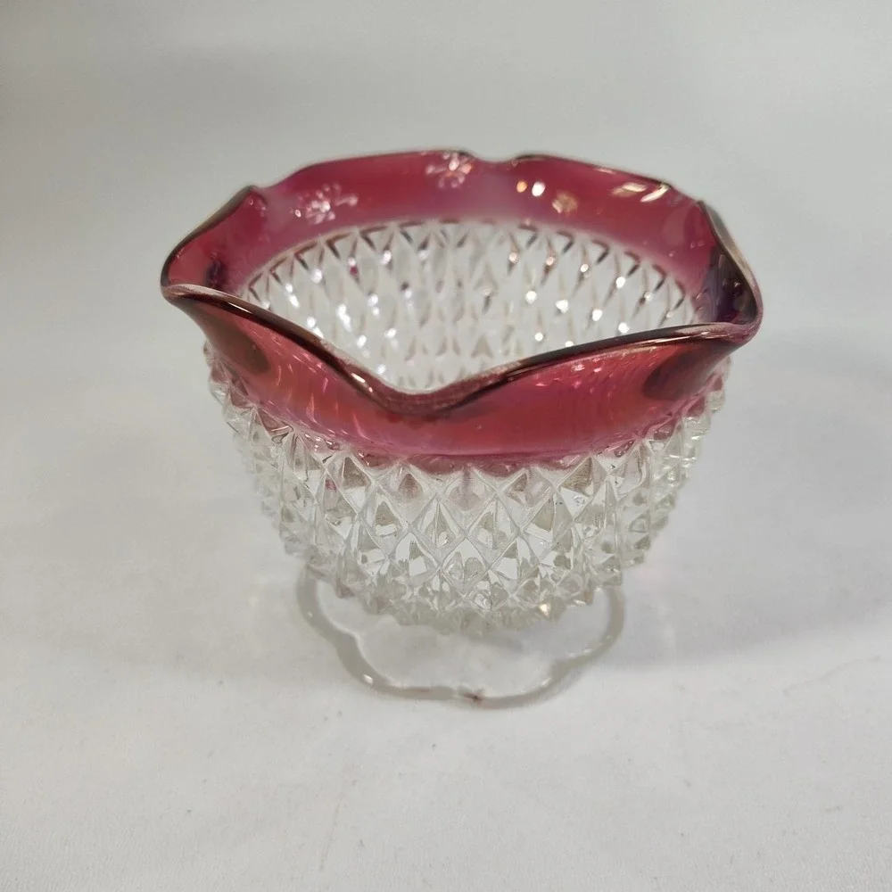 Vintage Indiana Glass Diamond Point Ruby Red Flash Candy/Trinket‎ Dish